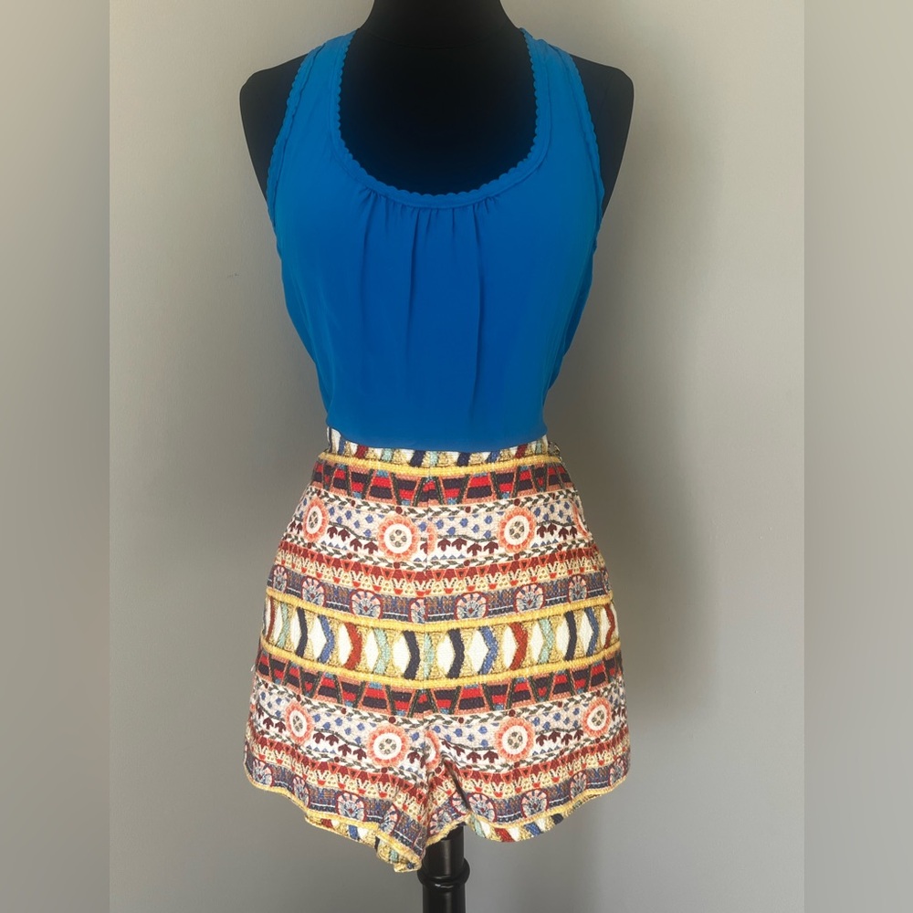 Trina Turk Blue Silk Racerback Tank Sz Sm